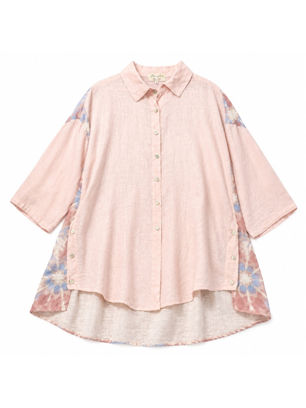 Puro Lino Made in Italy 100% Linen Pink Oversized Button Front Tunic Top